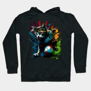 Cute Cat Sports Player Soccer Futball Football - Graphiti Art Graphic Trendy Holiday Gift Hoodie